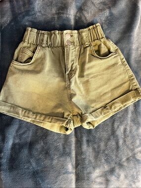 Bershka Olive Green High-Waist Denim Shorts